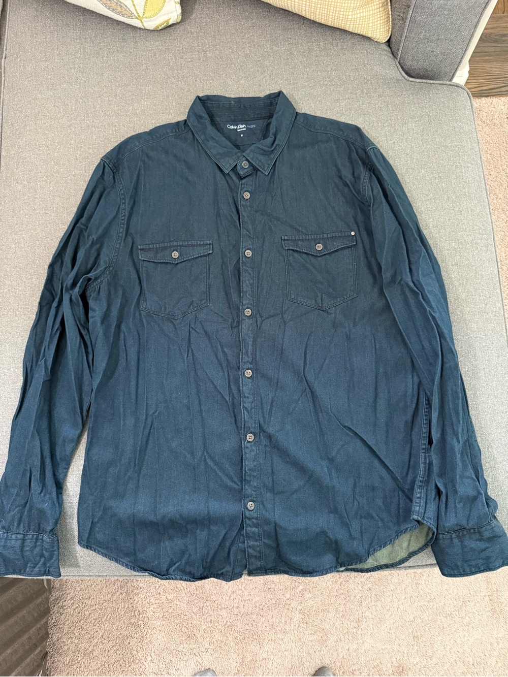 Calvin Klein Jeans Men's Dark Blue Button-Down Casual Shirt